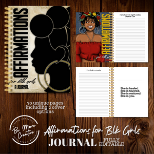 Blk Girl Affirmations Journal Template with Prompts- Canva