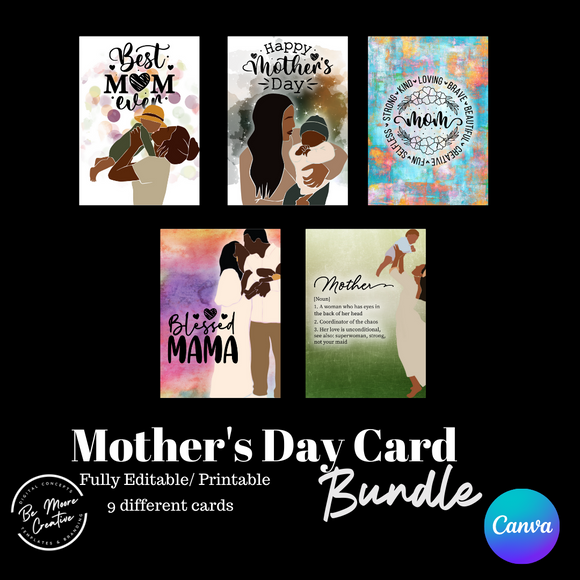Mother's Day Printable Greeting Card Bundle Canva Template